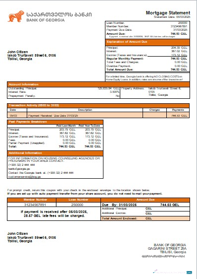 Download Georgia Bank of Georgia bank mortgage statement scr Photoshop template